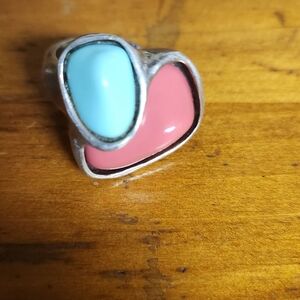 Uno De 50 Silver Ring with Turquoise and Pink Stones